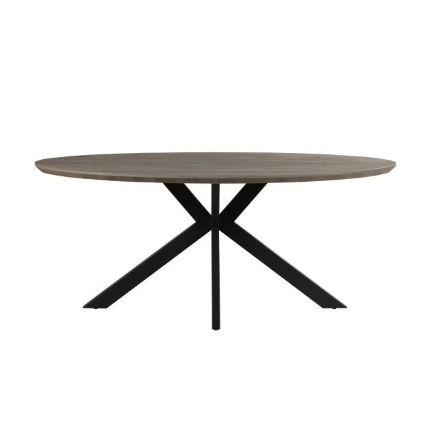 Grey Wood 180cm Oval Dining Table Black Cross Metal Legs
