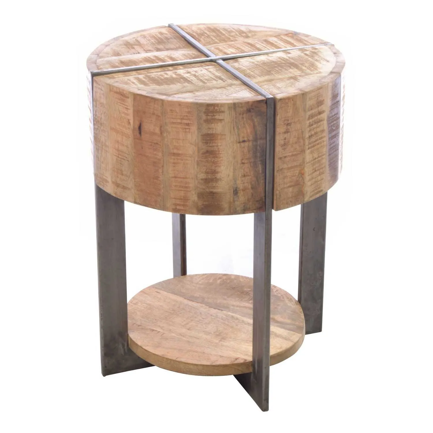 Small Round Metal and Wood Lamp Table