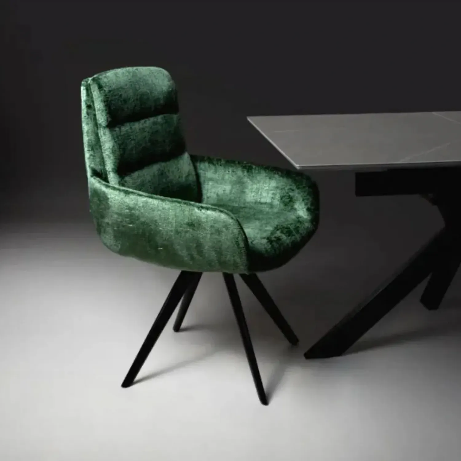 Modern Green Chenille Fabric Carver Dining Chair