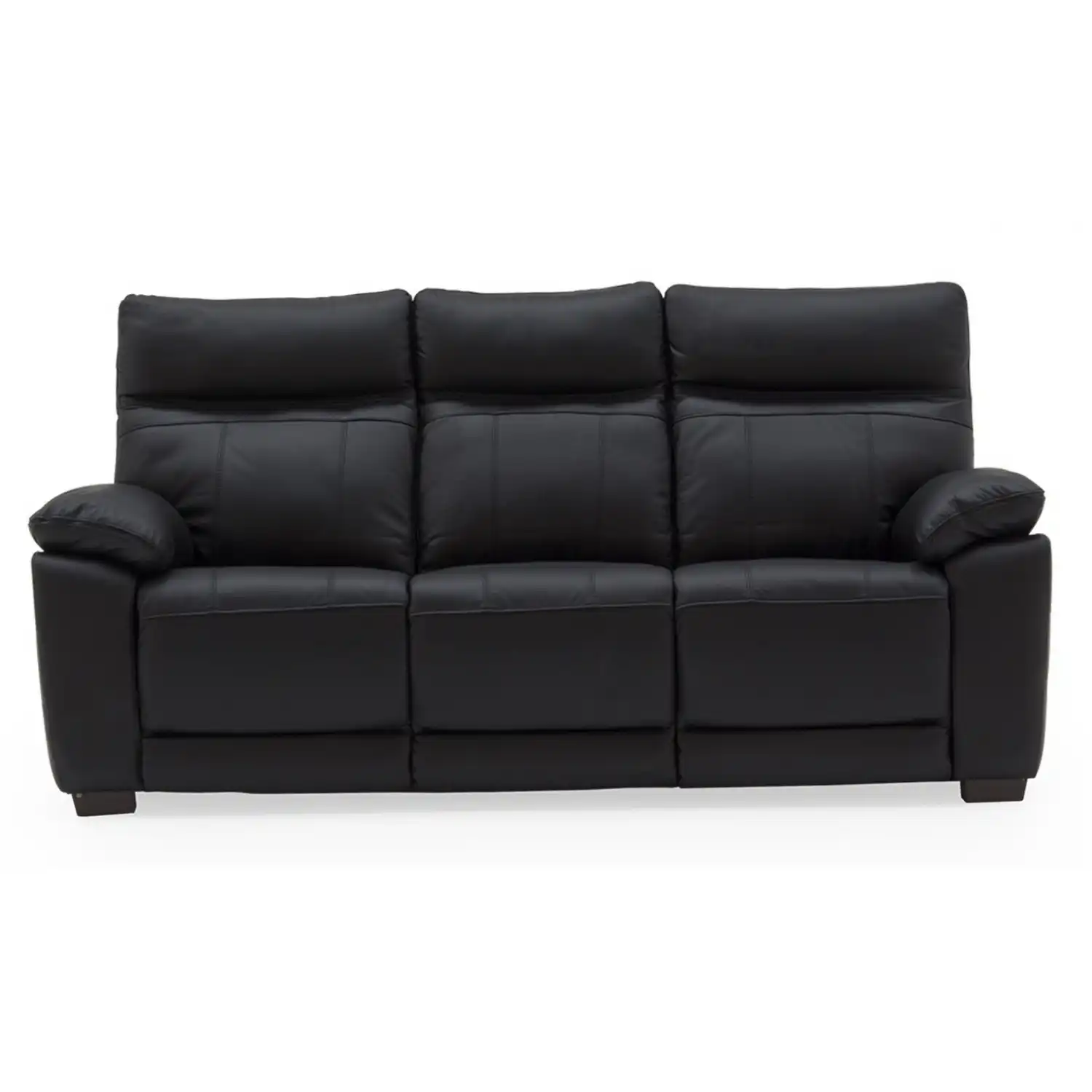 Black Leather 3 Seater Fixed Sofa with Arm Pads