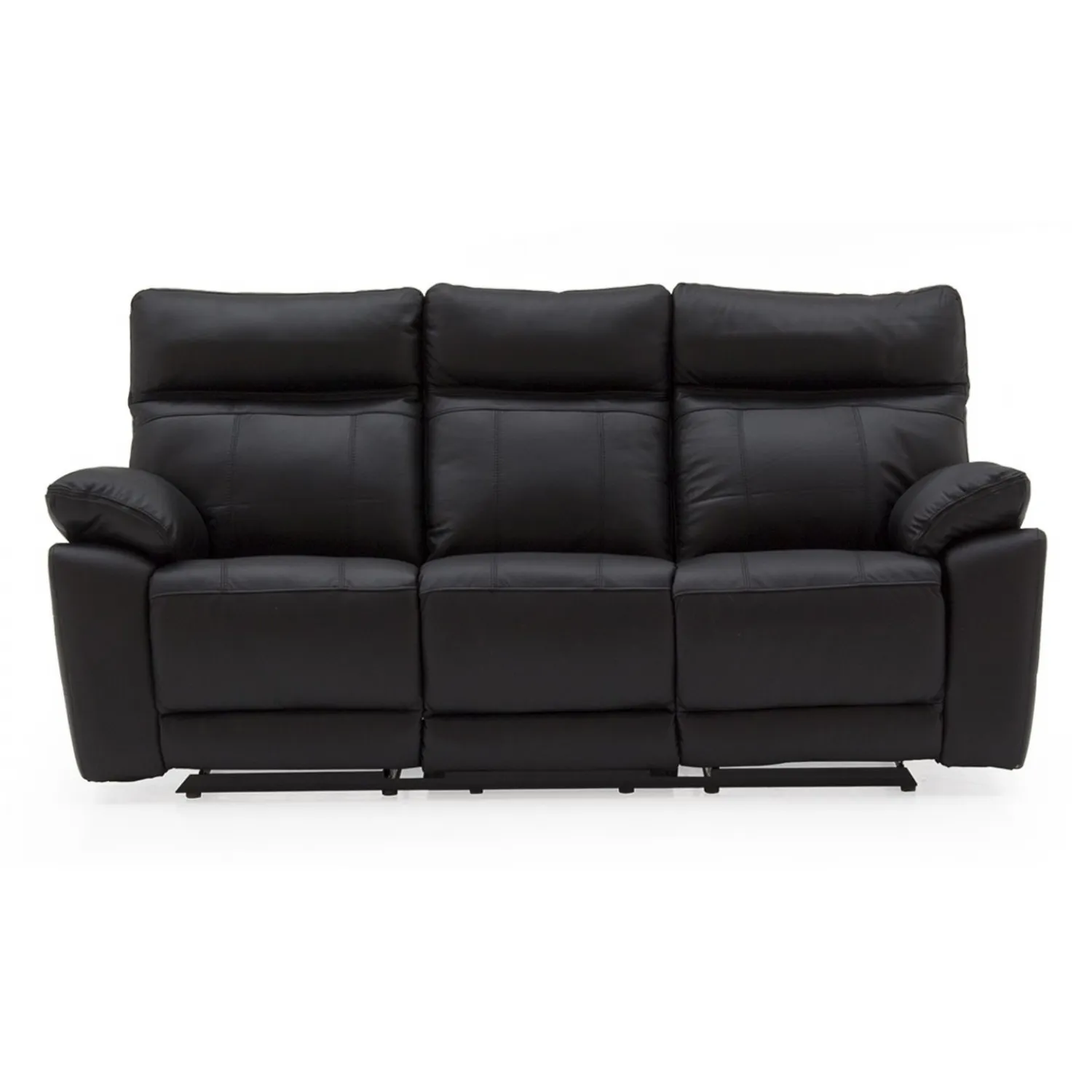 Black Leather 3 Seater Manual Recliner Sofa