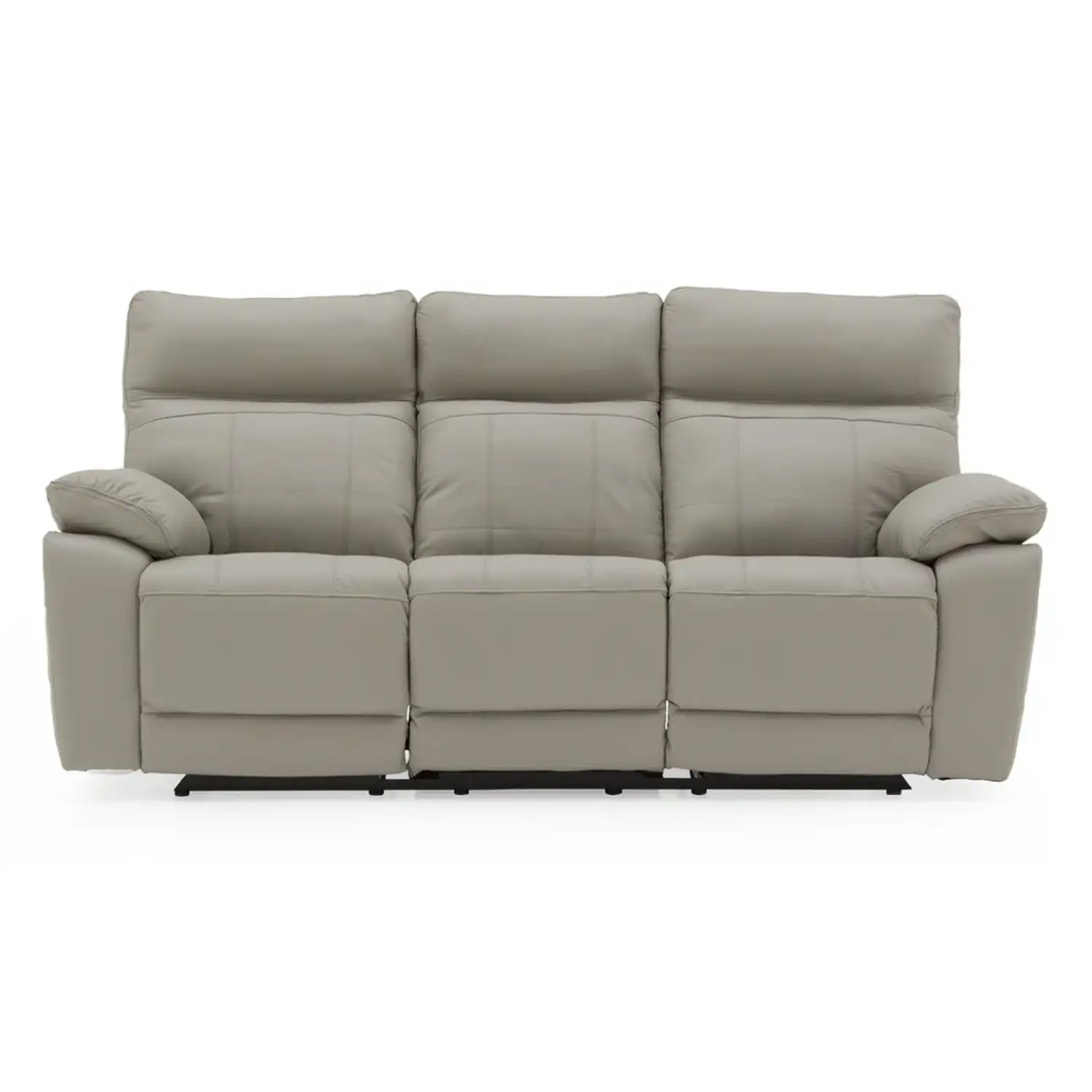 Grey Leather 3 Seater Recliner Sofa with Solid Wood