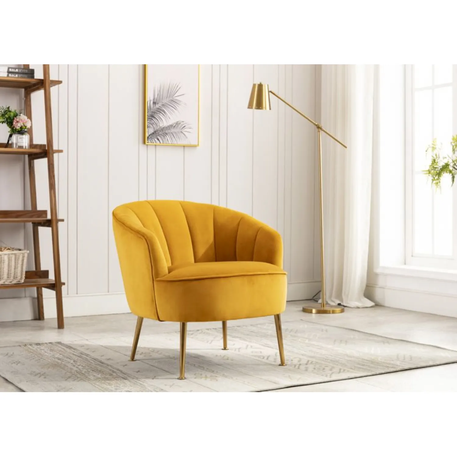 Apricot Yellow Velvet Occasional Tub Chair Gold Metal Legs