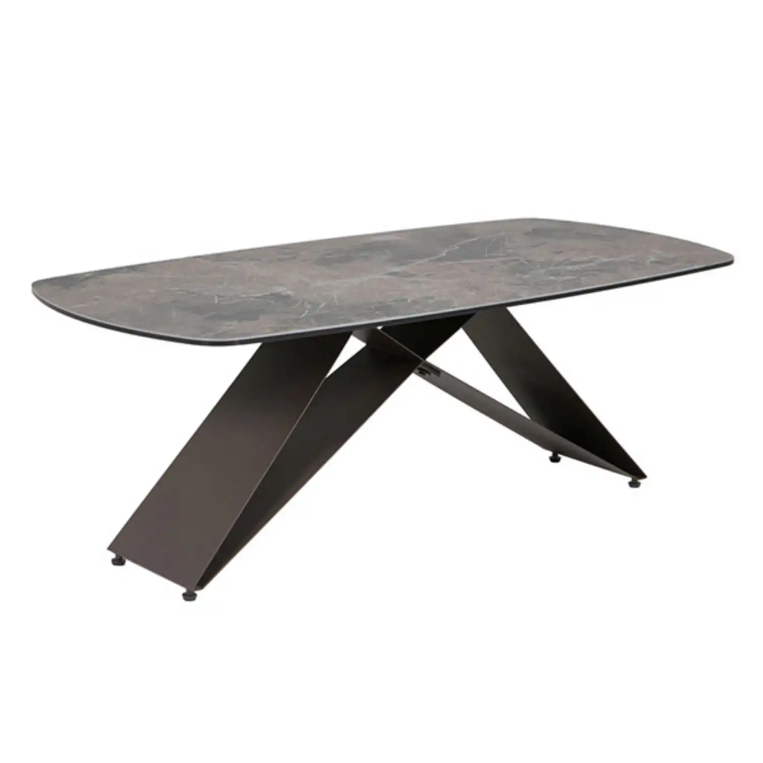Large Espresso Ceramic Coffee Table with Cross Metal Base